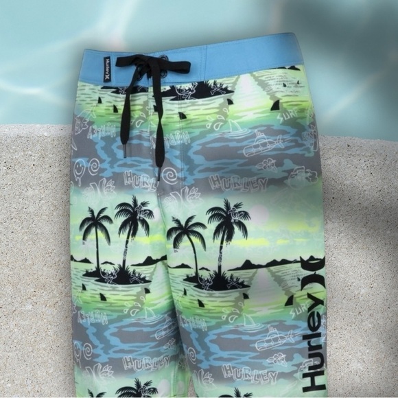 Hurley Other - Hurley Kids Swim Trunks - Green and Blue